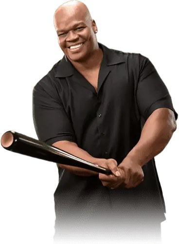 Frank Thomas smiling in a posed swing
